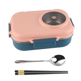 Thermal Lunch Box Double Layer 3 Grid Design Stainless Steel Box with 1100ml Capacity, for Adults, Teens, Kids, with Soup Bowl, for Family Meals ()