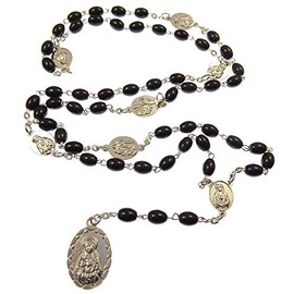 R. Heaven Black glass oval Seven Sorrows medal Mary rosary beads