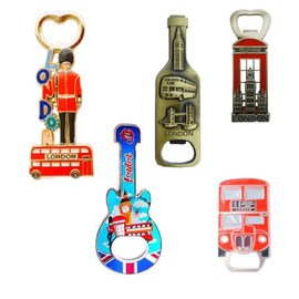 London Souvenir Bottle Openers Set – 5pcs British Icons Design – Magnetic Fridge Magnets Featuring Big Ben, Red Bus, Phone Box, Guard & Guitar – UK Souvenir Gift for Tourists