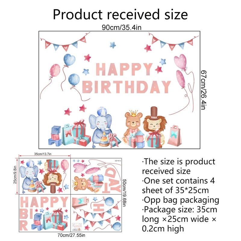 Fujitoya M0429 Wall Sticker Animals Birthday Balloons Kids Room Baby