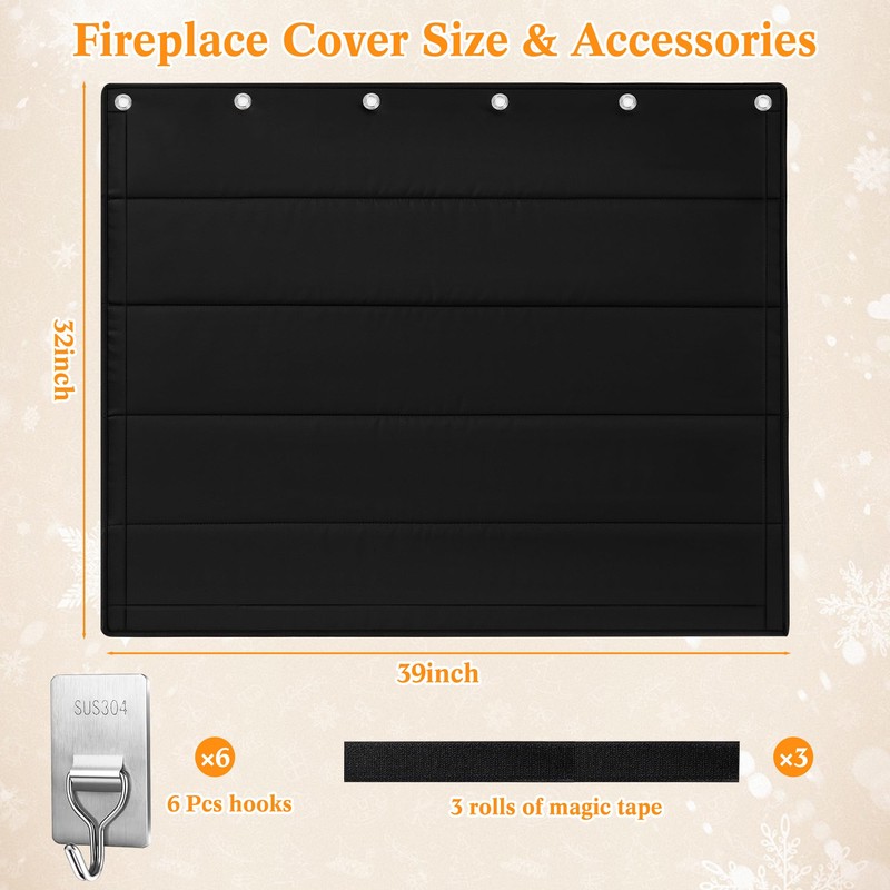 Fireplace Draft Cover - Draft Stopper Blanket with Hook &