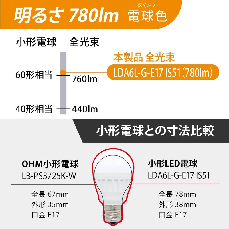 Ohm Electric LDA6L-G-E17 IS51 06-4477 OHM LED Bulb, Small E17