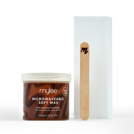MYLEE Mylee Microwaveable Soft Wax Kit 450g – Water Rinse Formula, No Sticky Residue – Quick-Heat, Vegan & Gentle for Face & Body – Includes Heat-Sensor Spatula & 12 Strips – Salon-Quality At-Home Waxing