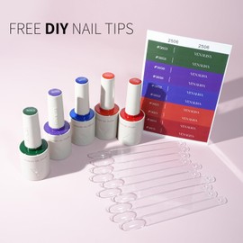 VENALISA 10 ML Gel Nail Polish Set with DIY Nail tips Kit, 5 Pcs Green Purple Blue Red Gel Polish Color High Gloss Soak Off U V Nail Manicure Salon DIY