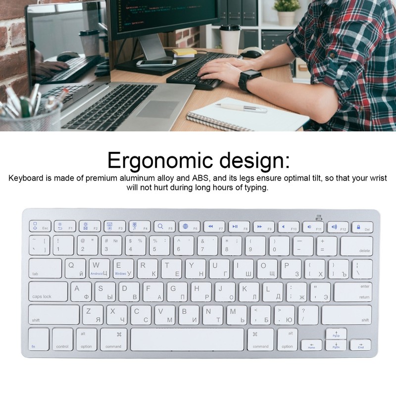 Ultra Thin Keyboard BT Wireless Splashing Proof Bilingual Language Keypad