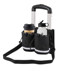 Luggage Travel Cup Holder for 2 Drinks Coffee Mugs with Zipper Pocket and Drawstring to Take Cards Tickets Passport, Free Traverler's Hands with This Attachment Drinks Carrier