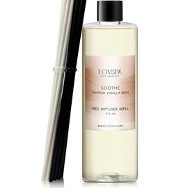 LOVSPA Reed Diffuser Oil Refill/Soothe Tahitian Vanilla Bean, Large 8oz + 2 Sets of Replacement Sticks, Aroma Therapy Essential Oils, Home Fragrance, Scented Oils for Reed Diffusers, Made in The USA