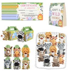 Timisea 38Pcs Adopt a Pet Party Favors,Mini Safari Stuffed Animals Adopt A Pet Set,Adopt A Puppy Party Favors,White Plastic Fence for Theme Birthday