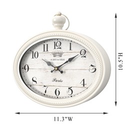 Ddysins Retro Oval Wall Clock. White Vintage Antique Style. Battery Operated Decor Wall Clocks for Farmhouse, Living Room,Kitchen,Bedroom,Bathroom (10.5" H x 11.3" W)