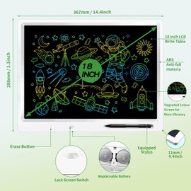 surekuo LCD Writing Tablet, 18 Inch Colorful Doodle Board, Erasable LCD Writing Tablet for Kids, Home School Office Perfect Gifts for Kids and Adults 3-12 Years Boy and Girls