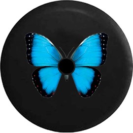 JL Series Spare Tire Cover with Backup Camera Hole Blue Butterfly Beautiful Girl Black 33 in