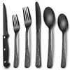 Black Hammered Silverware Set With Steak Knives, 24-Piece Stainless Steel