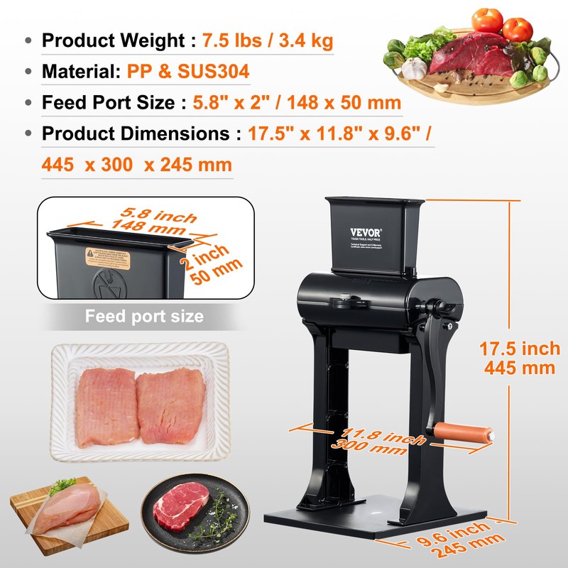 VEVOR Commercial Meat Tenderizer, Heavy Duty Stainless Steel Meat Tenderizer