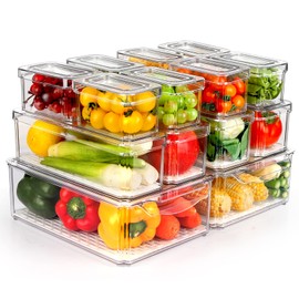 ZIJUND ZIJUND 14 Pack Fridge Organizer, Stackable Refrigerator Organizer Bins with Lids, BPA-Free Fridge Organizers and Storage Containers for Fruit, Vegetable, Food, Drinks, Cereals, Clear