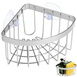 NUOBESTY Sponge Holder for Kitchen Sink, Corner Sink Caddy with Removable Suction Cup, 304 Stainless Steel Organizer Rack Holder for Soap, Brush Sponge, Bathroom, Kitchen Essentials and Gadgets