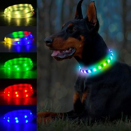 Dog Light Up Collar,Multicolor LED Dog Collar Rechargeable USB C,Rainproof Lighted Dog Glow Collar for Night Walking Cuttable for Large Medium Small Dogs Pet