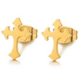 Pair Unisex Gold Color Plain Cross Stud Earrings of Stainless Steel for Man and Women(CA)