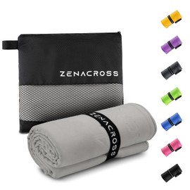 ZENACROSS Microfibre Towel with Transport Bag - Quick-Drying and Versatile Fitness Towel - Sports Towel Sizes L - Grey - 70 x 140 cm