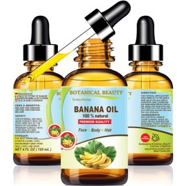 Botanical Beauty BANANA OIL 100% Natural Pure Virgin Unrefined Cold Pressed Carrier Oil for Face, Skin, Hair, Lip, Nails for Dry, Sensitive, Normal Skin 4 Fl Oz 120 ml