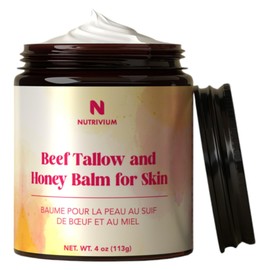 NUTRIVIUM Beef Tallow Balm for Face, Body & Skin – 100% Natural Moisturizer with Honey, Olive Oil & Beeswax – Nourishing Balm for Skin, Eczema Relief, 4 oz