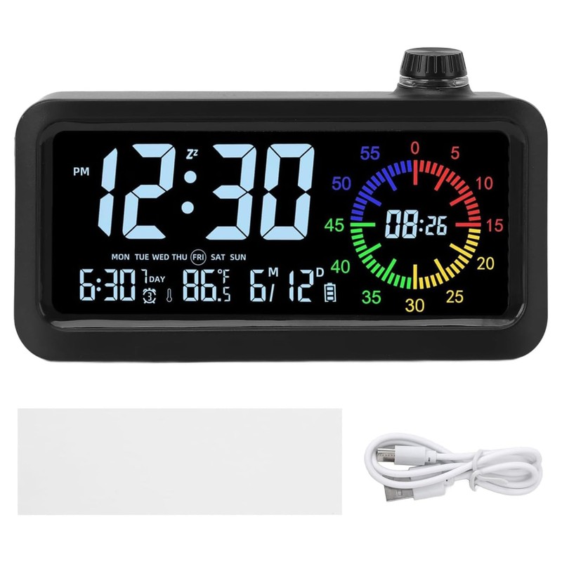 CCHKFEI Rechargeable Digital Alarm Clock with 60-Minute Timer, Dual LCD