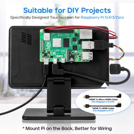 ROADOM Touch Screen Monitor with Case, 7’’ Raspberry Pi Screen, IPS FHD 1024×600,Responsive and Smooth Touch,Dual Built-in Speakers,HDMI Input,Compatible with Raspberry Pi/PC/Camera/Gaming/TV