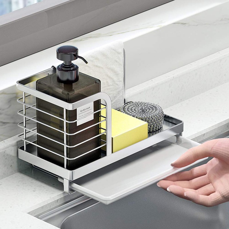 Kitchen Countertop Dish Soap and Dishwashing Brush Holder, SUS 304