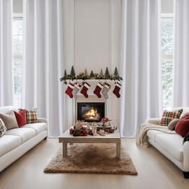 MIULEE Voile Curtains with Eyelets Semi-Transparent Stores Curtain Transparent Eyelet Curtain Living Room Tab-Top Curtain Set of 2 140 x 145 cm White