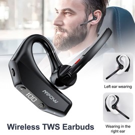 MPOW Bluetooth 5.3 Wireless Business Earphone Headset Truck Driver Sport Earbud