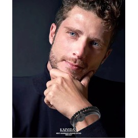 KAIYIDAN Mens Leather Bracelet,Tree Of Life Mens Tiger Eye Bracelet,Mens Beads Bracelet, Genuine Leather Bracelets Gifts for Men (Matte black)