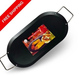 Unbranded 17" Oval Aluminum Non-Stick Comal Metal Handles Black Griddle Pan Tortillas