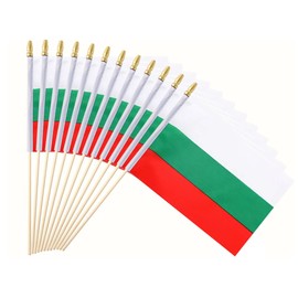 Ckexin 25Pack Small Bulgaria Flag Handheld Mini Bulgarian Flags on Stick 5x8 Inch