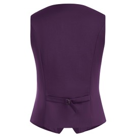 Belle Poque Women's Vest with Curved Lapel, V-Neck, Checked Vest with Two Pockets, Geometric Hem, Plain Jacket, Dark purple