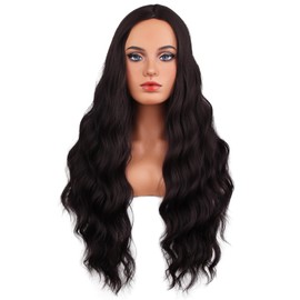 BERON Brown Wigs for Women Long Curly Wavy Hair Wig for Girls Dark Brown Color Middle Part Heat Resistant Synthetic Hair Wigs for Daily Use