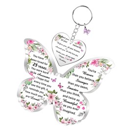 25th Birthday Butterfly Acrylic Plaque Keychains Set Women Sister Cousin Keyring Bestie Friend Keepsake for Her Key Chain Tag