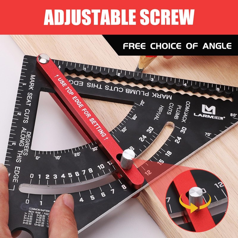 LARMEIL Carpenter Square 7 inch Woodworking Tools Adjustable Rafter Square
