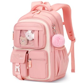 Amythe School Bag Girls Backpack School Girls Breathable School Backpack for Girls 1st - 5th Grade Casual School Bag Kids for Primary School Middle School, pink