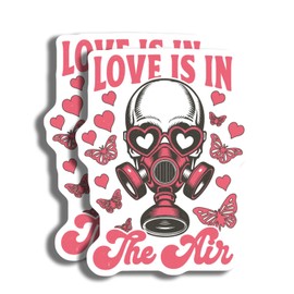 Love is in The Air Sticker - Cute Skull Sticker - Gas Mask Sticker - Heart Eyes Sticker - Romantic Skull Decal - Butterfly Skull Sticker - Durable Decorative Design - AAS0944