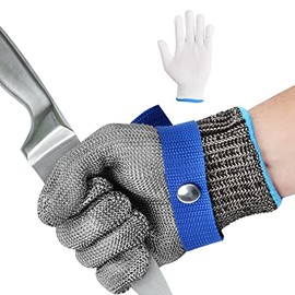 Cut Resistant Gloves, 316L Stainless Steel Wire Metal Mesh Work Gloves, Powerful Level 5 Protection, Plus Inner Gloves, Oyster Glove for Kitchen, Meat Cutting, Wood Carving (L)