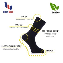 Hugh Ugoli Men's Rayon derived from Bamboo Dress Socks for Business & Trouser, Thin & Seamless Crew Socks, 4 Pairs with Gift Box, Assorted, Shoe Size: 8-12