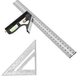 2 Pcs Square Tool, Square and Combination Square Tool Set, Try Square, Set Square Carpentry, Carpentry Tools and Equipment, Level for Accurate and Adjustable Woodworking Measurement