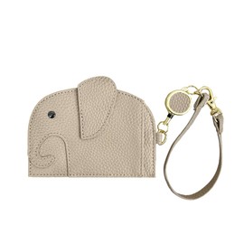 Giselle Pass Case, Commuter Passcase, Reel, Double-Sided, Vertical, Elephant, Genuine Leather, ID IC Card Case, Strap, For Work or School Commutes, Women's, Men's, Greige (Fabric Design)