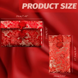 VTOS Chinese Red Silk Bag, 4 Pcs Silk Red Envelopes with Chinese Knot Lucky Money Pocket Hong Bao Holder for Wedding, 2025 New Year, Spring Festival, Birthday Gift Bags