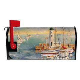 WOOR Seascape with Boats and Lighthouse Magnetic Mailbox Cover MailWraps Garden Yard Home Decor for Outside Standard Size-18"x 20.8"