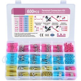 KYHSHJ Multipurpose Waterproof Electrical Wire Terminals kit，Waterproof Heat Shrink Wire Connectors,Ring Fork Spade Butt Splice Insulation Crimp Connectors for Auto Marine Truck - 600 Pieces