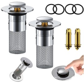 Snowtain Stainless Steel Filter for Floor Drain, 2 Pieces Pop-Up Strainer for Bathroom and Kitchen, Drain Plug Sink for 34-40 mm Drain Hole