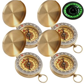 GAOUTO Pack of 4 Brass Compass Outdoor, Portable Pocket Compass with Luminous Numerals, Pocket Compass for Children, Waterproof Jump Lid Compass for Hiking, Camping and Other Outdoor Activities