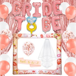 HOWAF Hen Party Decorations Bride to Be Sash Veil Hen Party Accessories Bride to Be Balloons Tinsel Curtains Inflatable Team Bride Photo Booth Frame for Bachelorette Bridal Shower Hen Do Decorations
