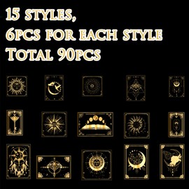 NICENEEDED 90 PCS Golden Holographic Astrology Stickers, Transparent Laser Sticker Set for DIY Crafts, Shiny Moon Decals for Scrapbooking Journal Laptops Gift Wraps