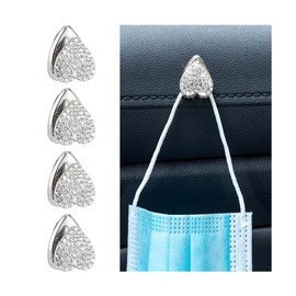 Osilly 4PCS Bling Car Mini Hooks, Crystal Rhinestone Self-Adhesive Cute Love Heart Vehicle Dashboard Hanger for Women Girls, Auto Interior Storage Hanging Accessories, Universal Fit (White)